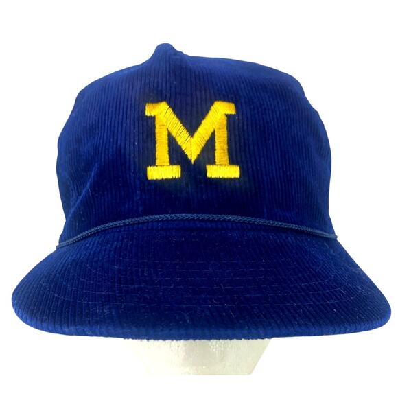 Vintage Michigan Wolverines Corduroy Snapback Rope Hat Embroidered Block M Cap - Picture 1 of 6